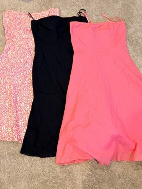 J. Crew Strapless Dresses Trio in Pink, Black, and Pattern